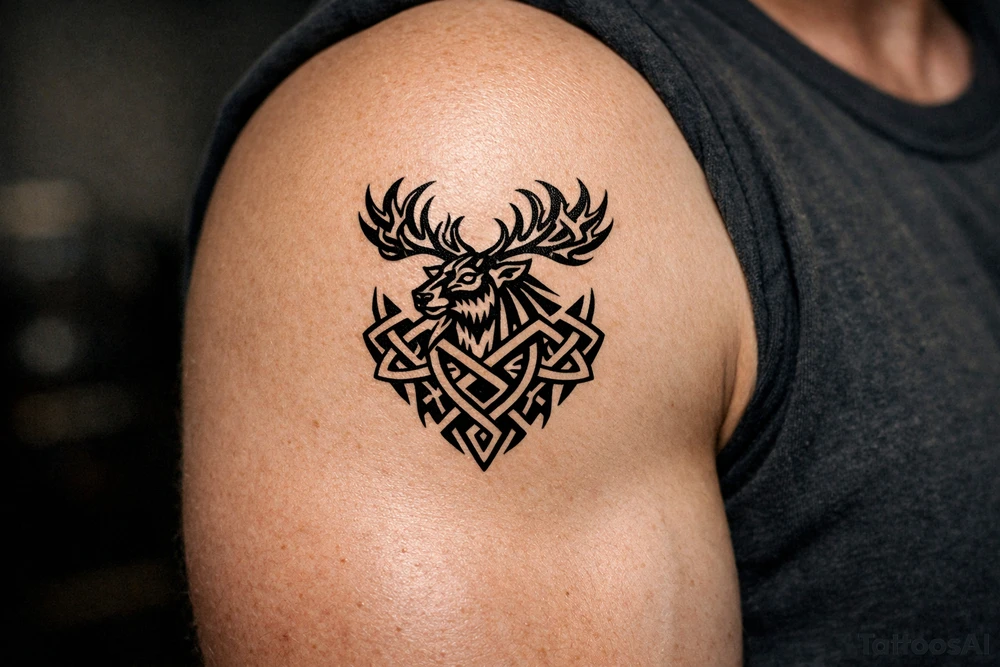 Caribou in Norse knot work open line concept mammon style tattoo idea