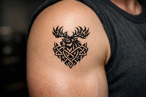 Caribou in Norse knot work open line concept mammon style tattoo idea
