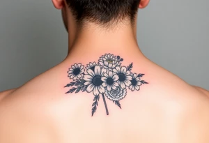 Small flower bouquet with order of flowers, daisy, cosmo, poppy, chrysanthemum, cosmo tattoo idea