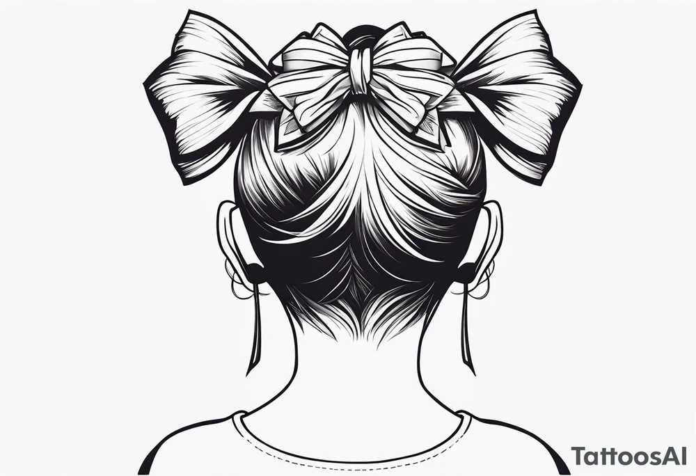 5 year old girl tattoo, facing away, hair partially up with a bow tattoo idea