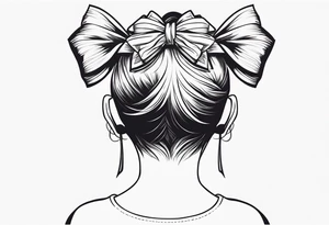 5 year old girl tattoo, facing away, hair partially up with a bow tattoo idea