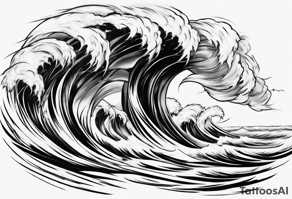Realisitc depiction of strong wind surging. No sea. The style will be of a paint brush tattoo idea