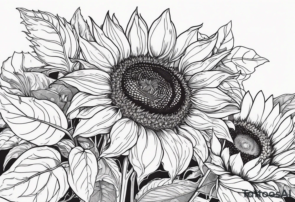 Sunflower in garden tattoo idea