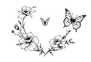 Flowers, heart and buttherfly with name Zackary and Charlie tattoo idea