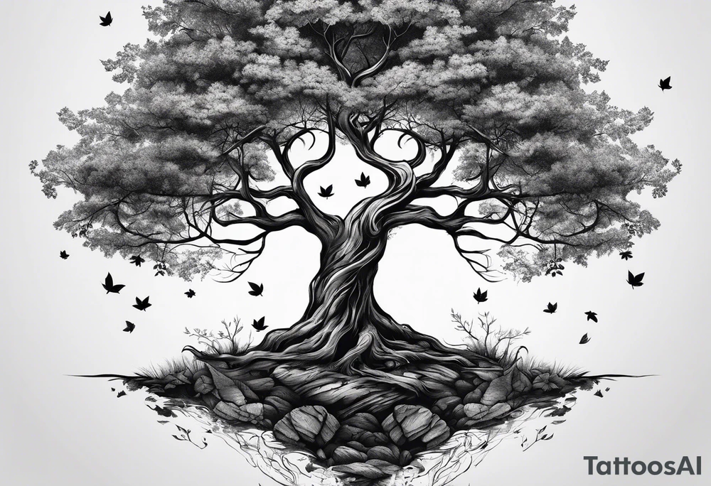 tree by itself with fallen leaves tattoo idea