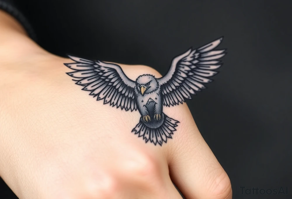 majestic eagle spreading wings against mountain peaks tattoo idea