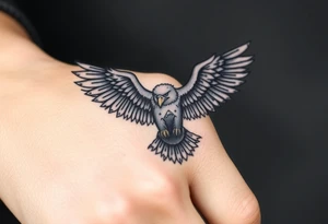 majestic eagle spreading wings against mountain peaks tattoo idea