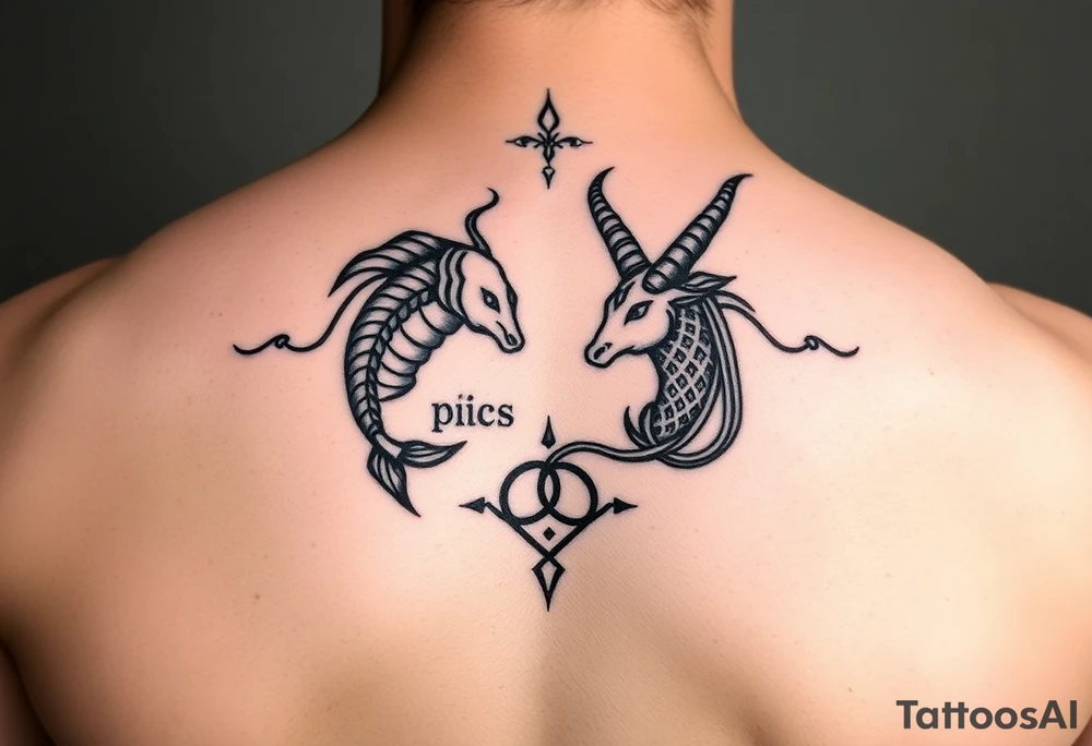 Symbols for pisces 
and Taurus intertwined tattoo idea