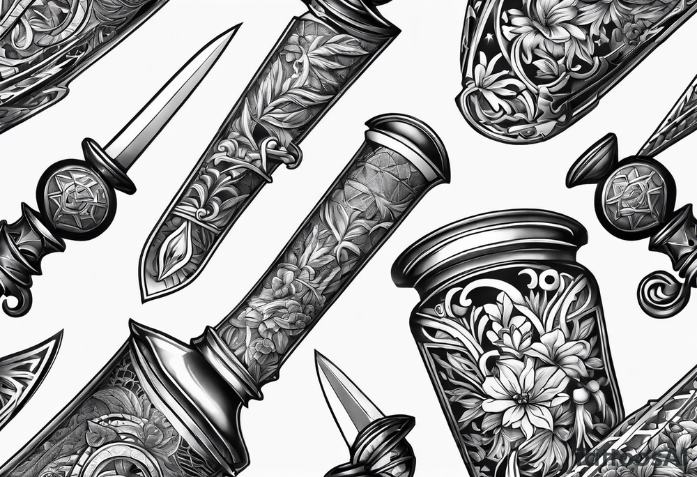 Dagger with hourglass inside tattoo idea