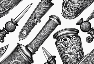 Dagger with hourglass inside tattoo idea