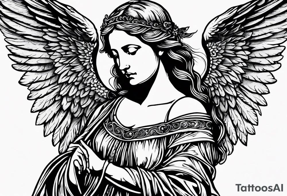 an angel woodcut in the style of Albrecht Dürer tattoo idea