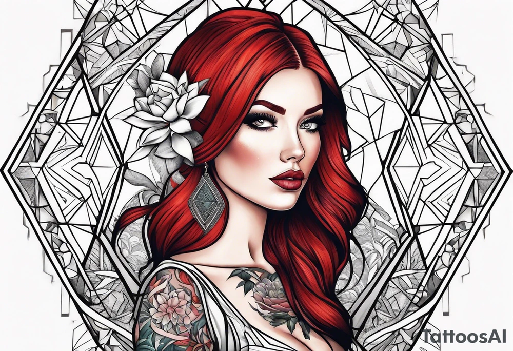 Busty Red haired woman with black haired bearded man tattoo idea