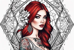 Busty Red haired woman with black haired bearded man tattoo idea