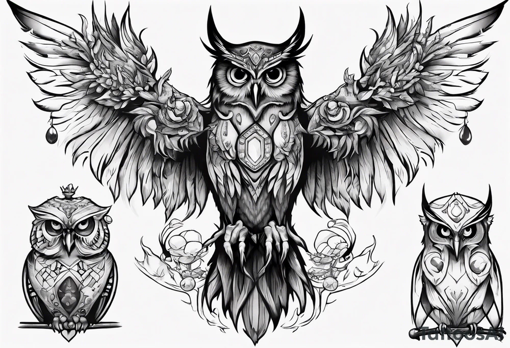 The Demon Owl Stolas, a Prince of Hell who is obsessed with gems, knowledge of astrology and poisonous plants. tattoo idea