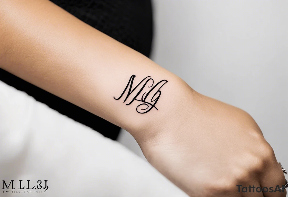 small tattoo on the forearm with the initials MLJ, date of birth 22/09/22 in the style of a moluccan tattoo tattoo idea