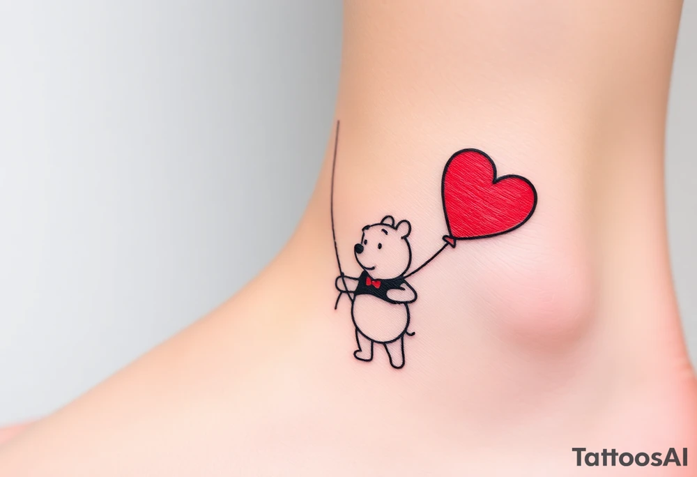 Winnie the pooh with a huge 
heart balloon stencil tattoo idea
