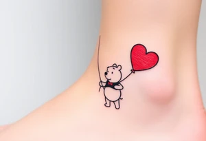 Winnie the pooh with a huge 
heart balloon stencil tattoo idea