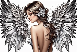 beautiful angel wings. with flilgree in the background tattoo idea