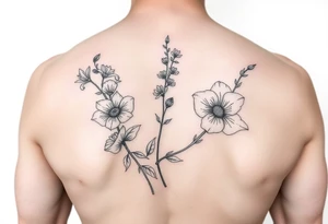 larkspur + hawthorne sleave tattoo, red ink. just the line art, no human mock-up
. tattoo idea