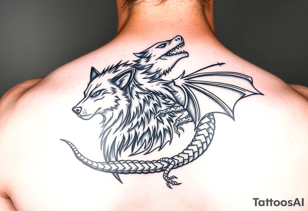 A majestic Wolf amd dragon tattoo idea