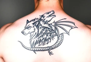A majestic Wolf amd dragon tattoo idea