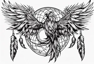 Fire Phoenix flying out of dream catcher tattoo idea
