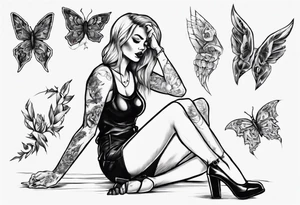 A girl in heels sits on the floor with two legs wide open tattoo idea