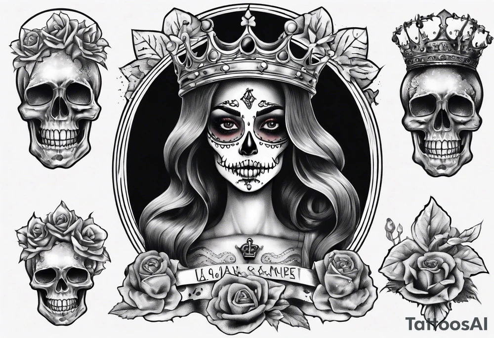 santa la muerta with money and crown
on the card tattoo idea