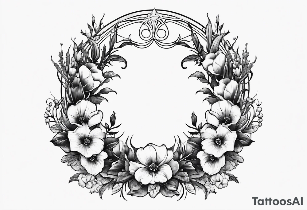 Circular Art nouveau foxglove wreath tattoo idea