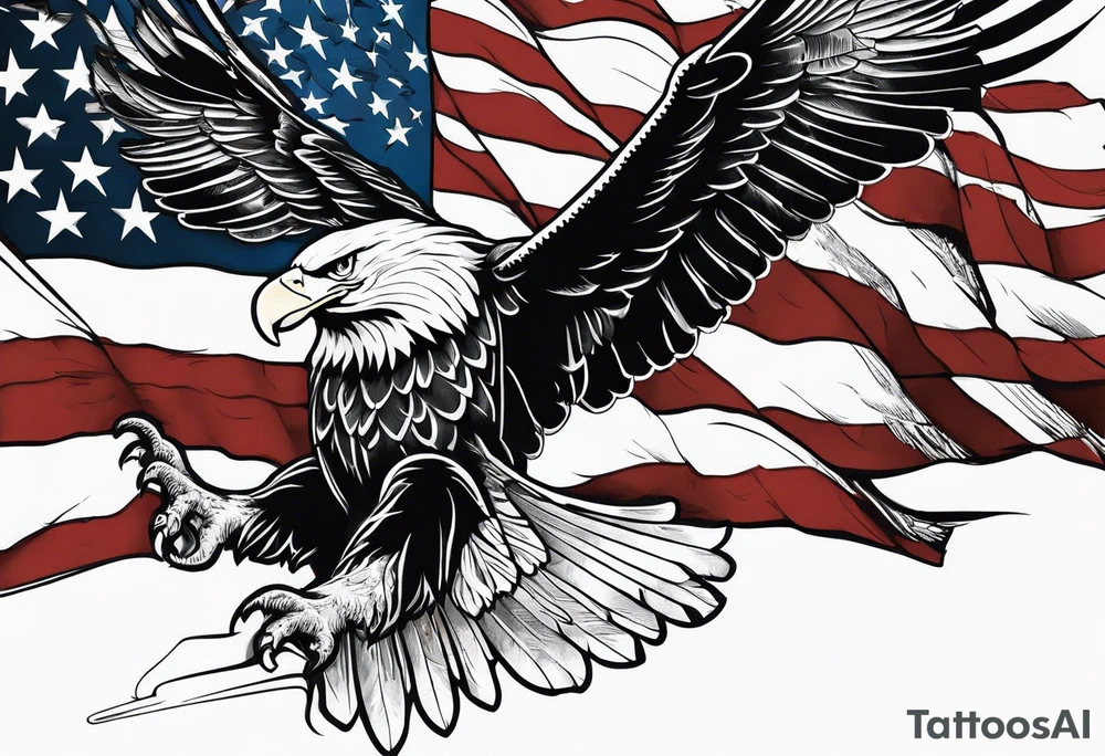 hanging flag with eagles flying under tattoo idea