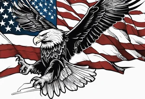 hanging flag with eagles flying under tattoo idea