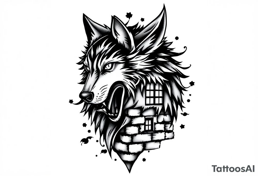 Big bad wolf huffing puffing and blowing a brick house down tattoo idea