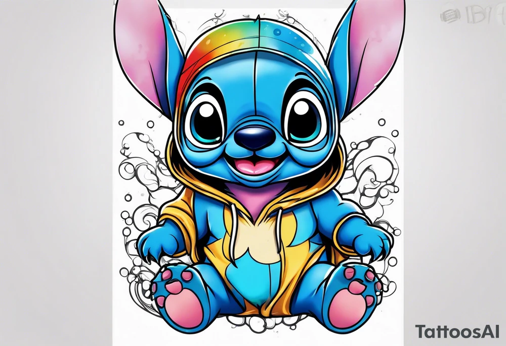 Baby stitch with welding hood tattoo idea
