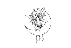Fairy sitting on moon with dangles tattoo idea