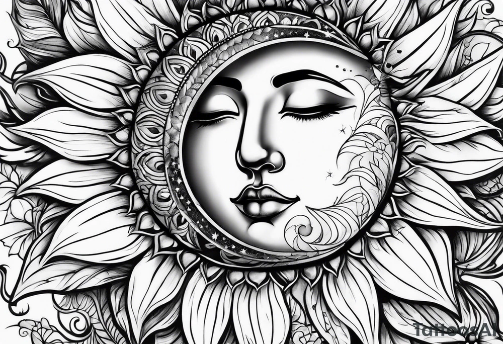Sunflowers sun and moon tattoo idea