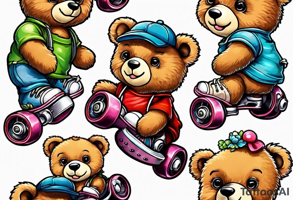 teddy bears wearing roller skates on their feet tattoo idea