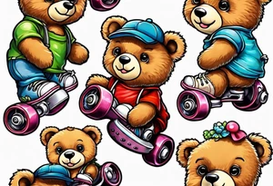 teddy bears wearing roller skates on their feet tattoo idea