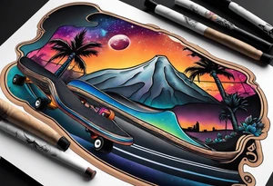liminal skate park in night time scene tattoo idea