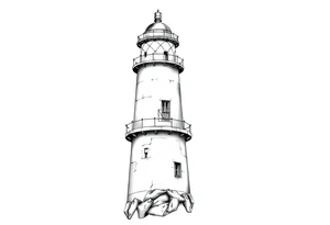 a whole lighthouse with a coat of arms incorporated into the roof tattoo idea