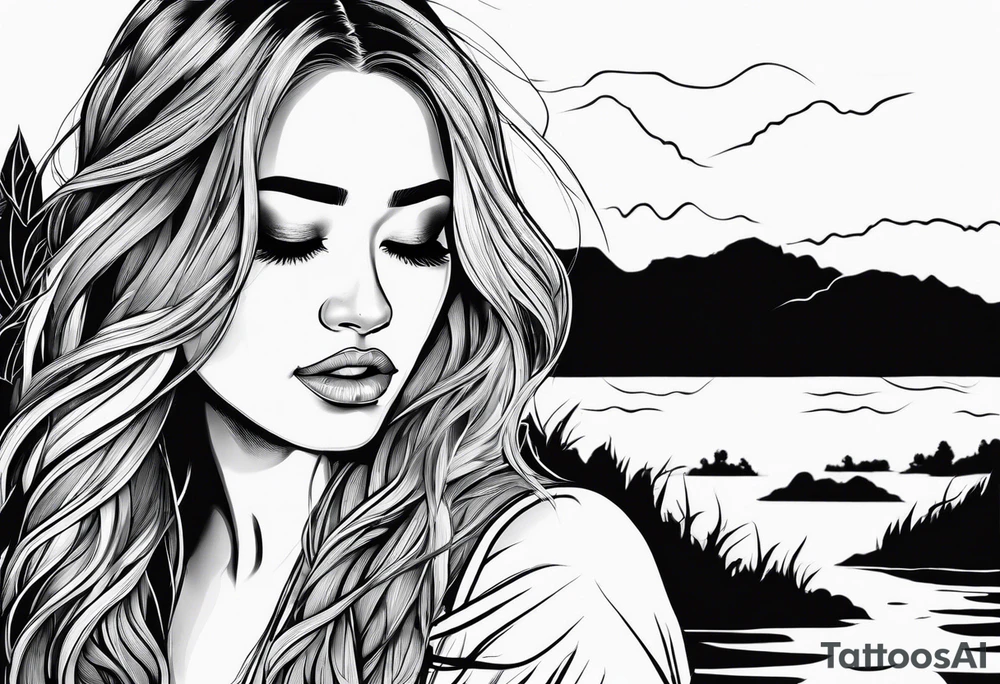 Woman crying at a river tattoo idea