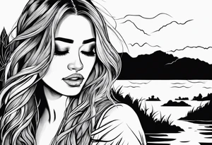 Woman crying at a river tattoo idea