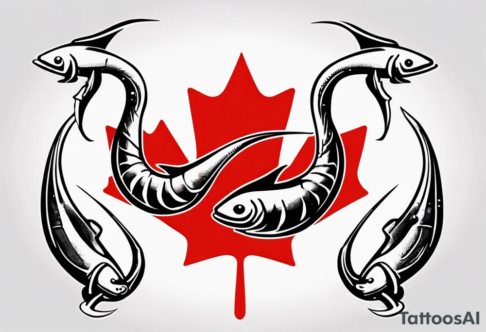 Canadian flag with crossed fish hooks tattoo idea