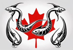 Canadian flag with crossed fish hooks tattoo idea