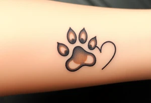 A detailed cat paw print with soft fur textures, using natural tones of cream, gray, and light brown for a delicate and cozy feel and heart tattoo idea