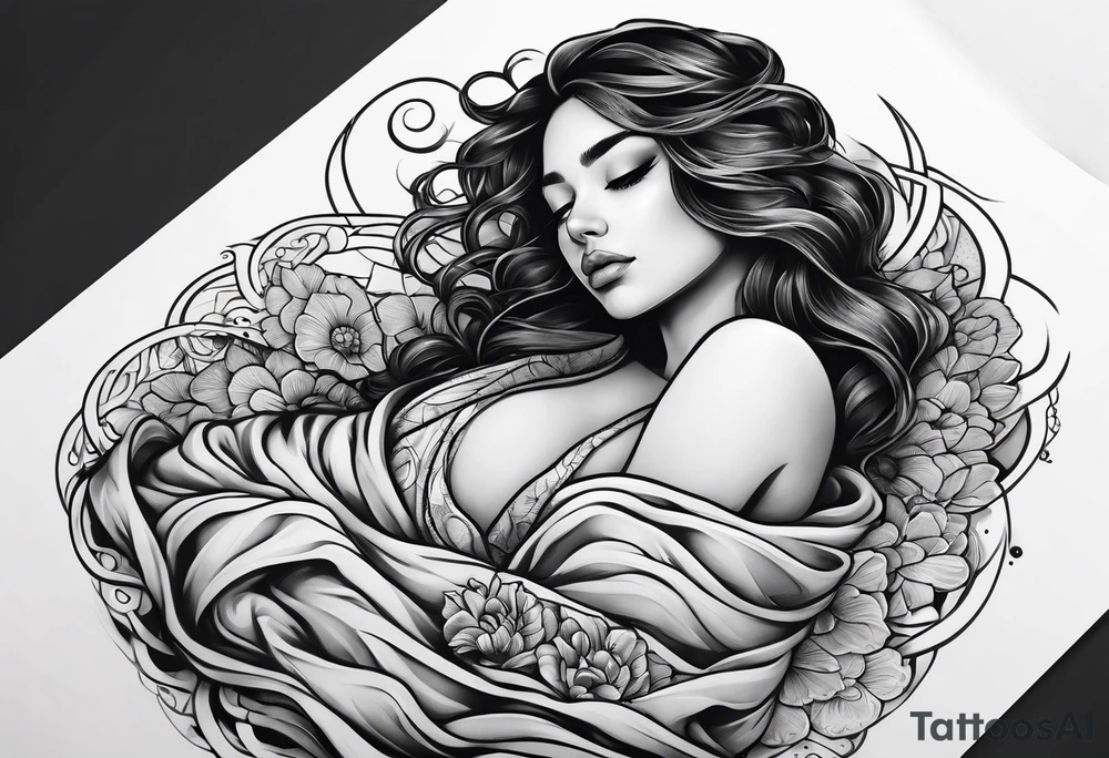 full body girl sleeping in blanket tattoo idea
