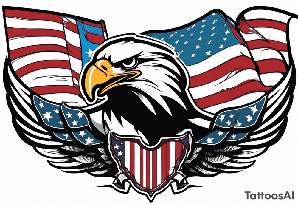 eagle flying holding  American flag with mouth tattoo idea