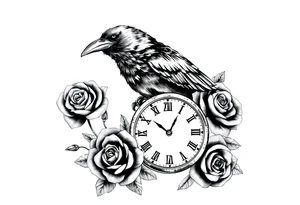 raven,roses,clock. tattoo idea