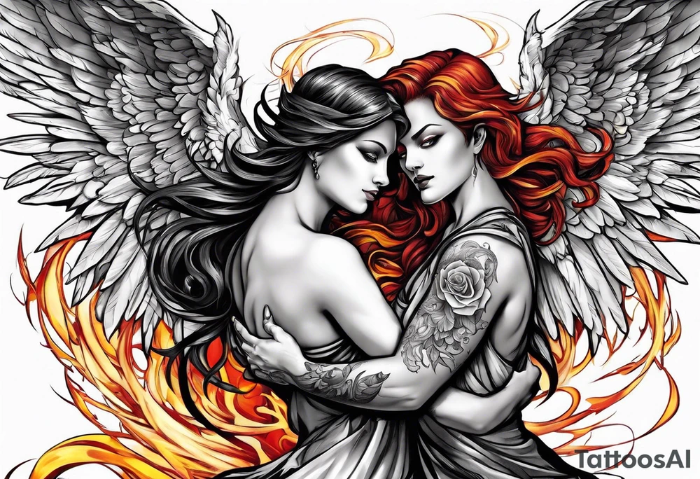 Angel and devil fighting back tattoo design tattoo idea