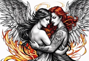 Angel and devil fighting back tattoo design tattoo idea
