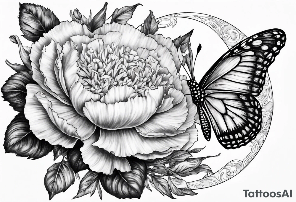 carnation butterfly moon tattoo idea
